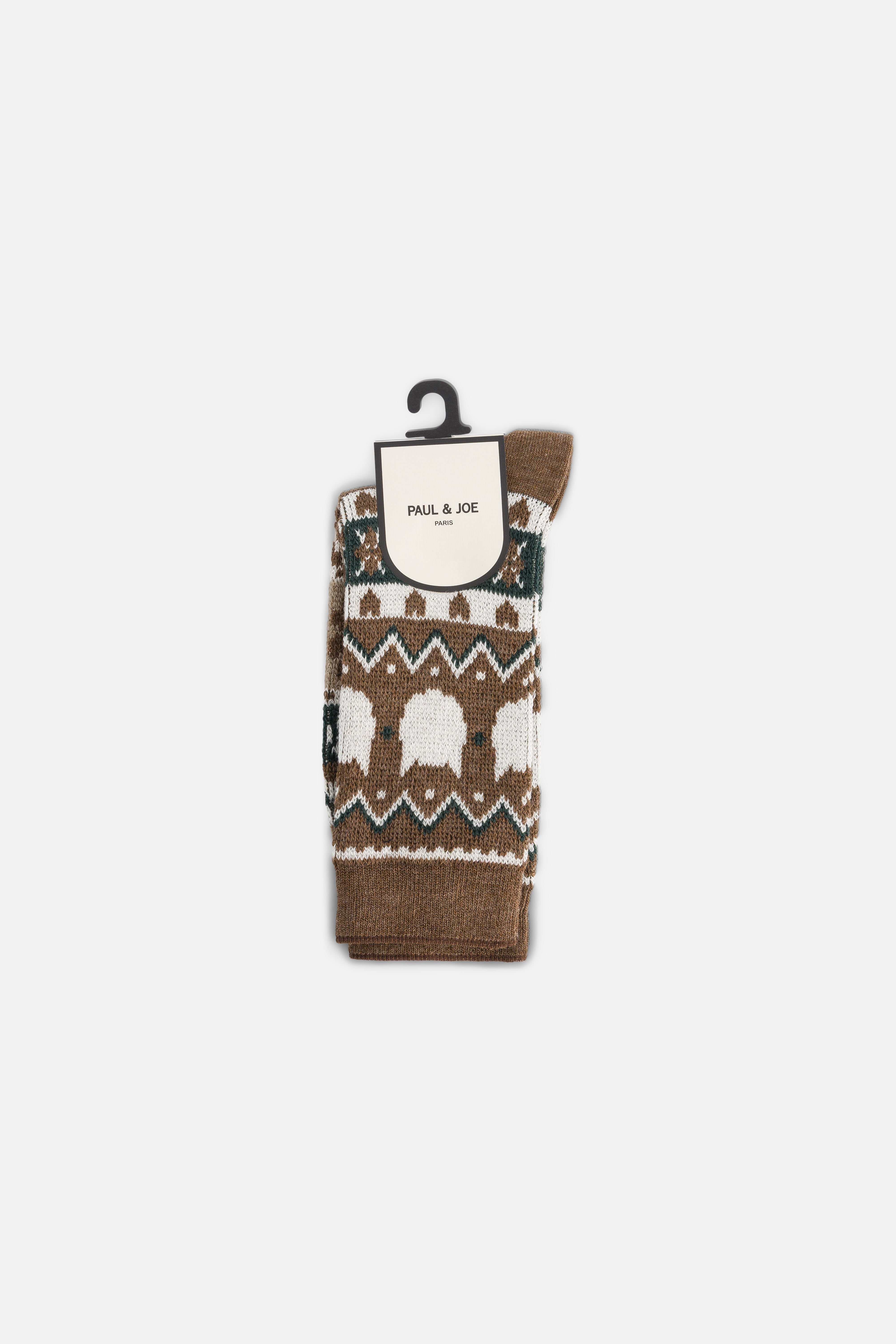 Paul & Joe chat chaussettes marron 36-39 jacquard Fair Isle