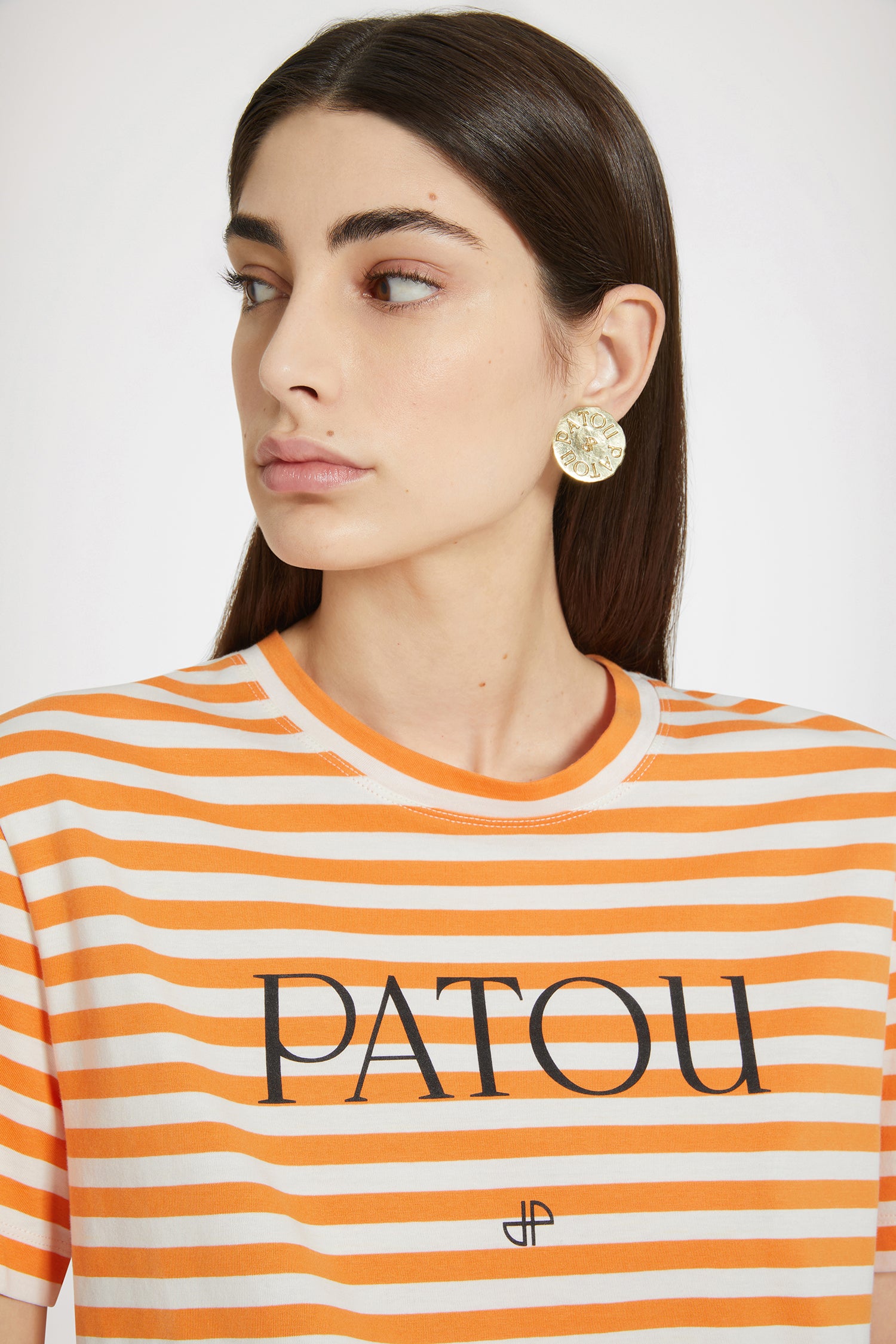 Patou P24JE0329999218O t-shirt rayé orange clair coton