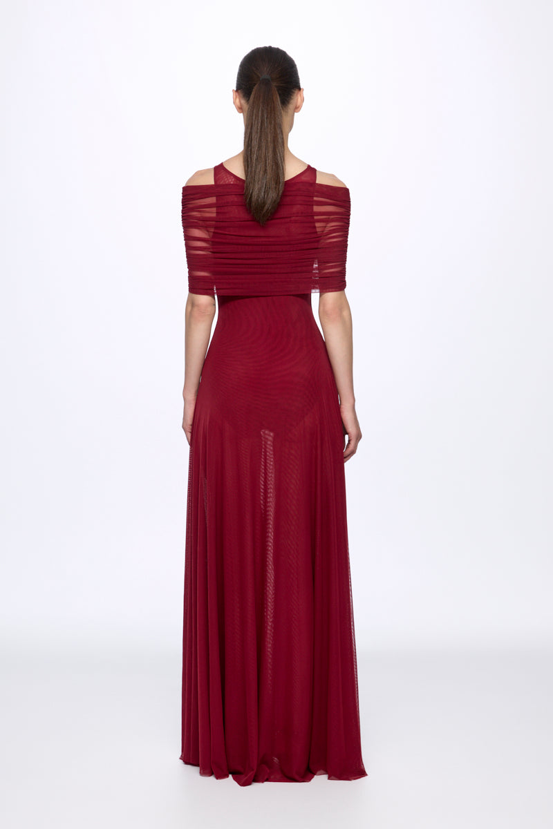ATU Body Couture Long formal Round neck mesh maxi dress robe bordeaux
