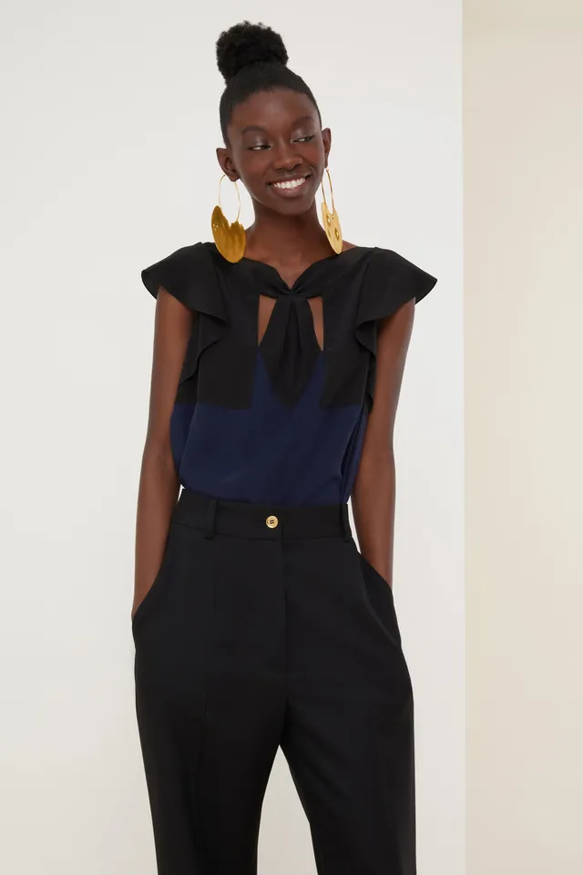 Patou Tops A20TO0150013699N top soie bleu marine noir