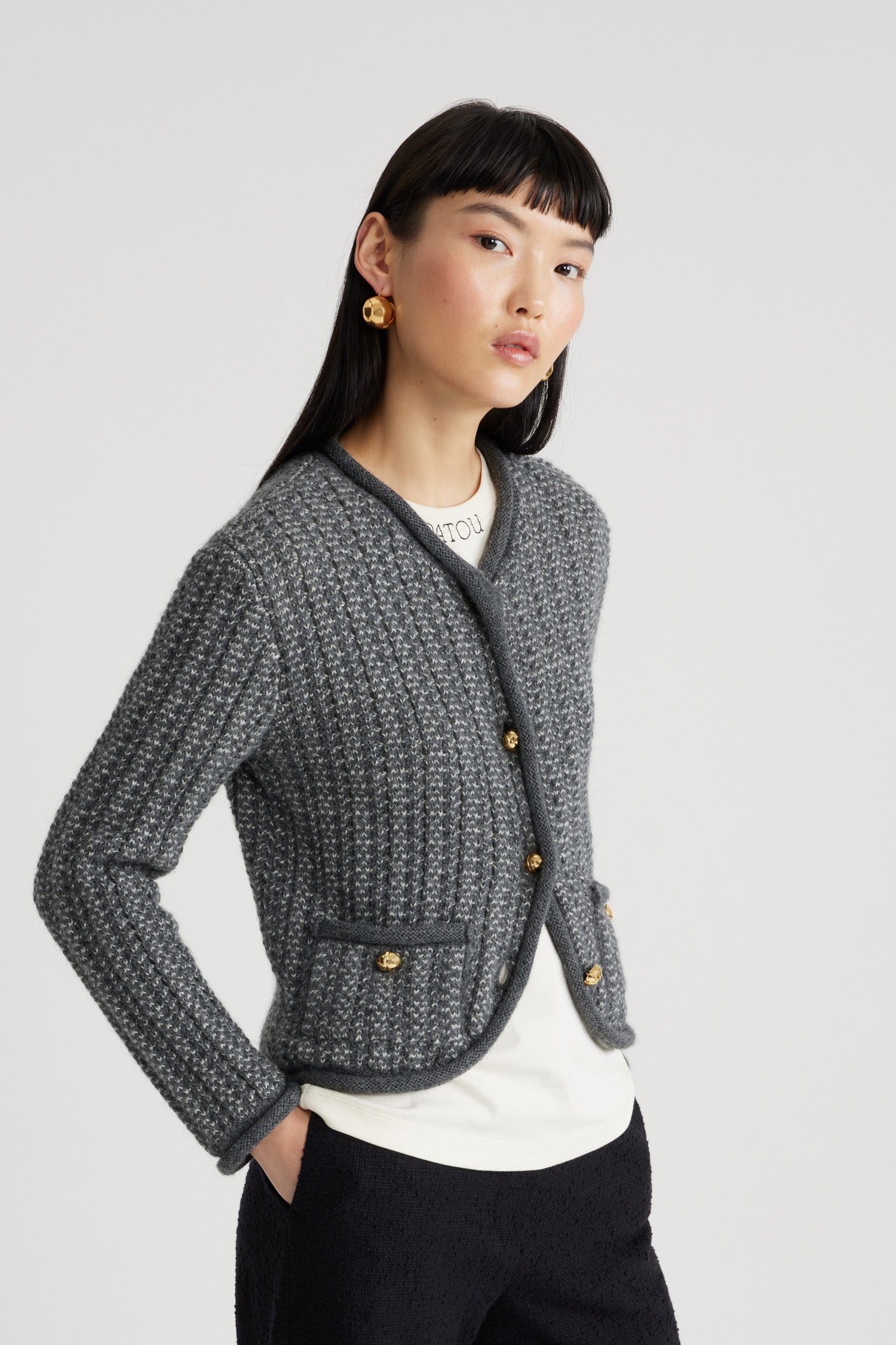 Patou H24KN1968074963A veste alpaga laine grise cintrée