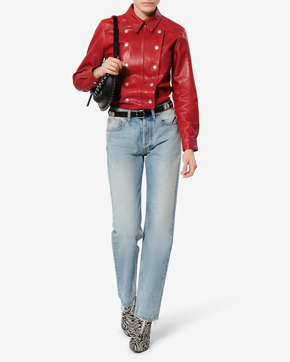 Isabel Marant Valdy chemise cuir rouge agneau