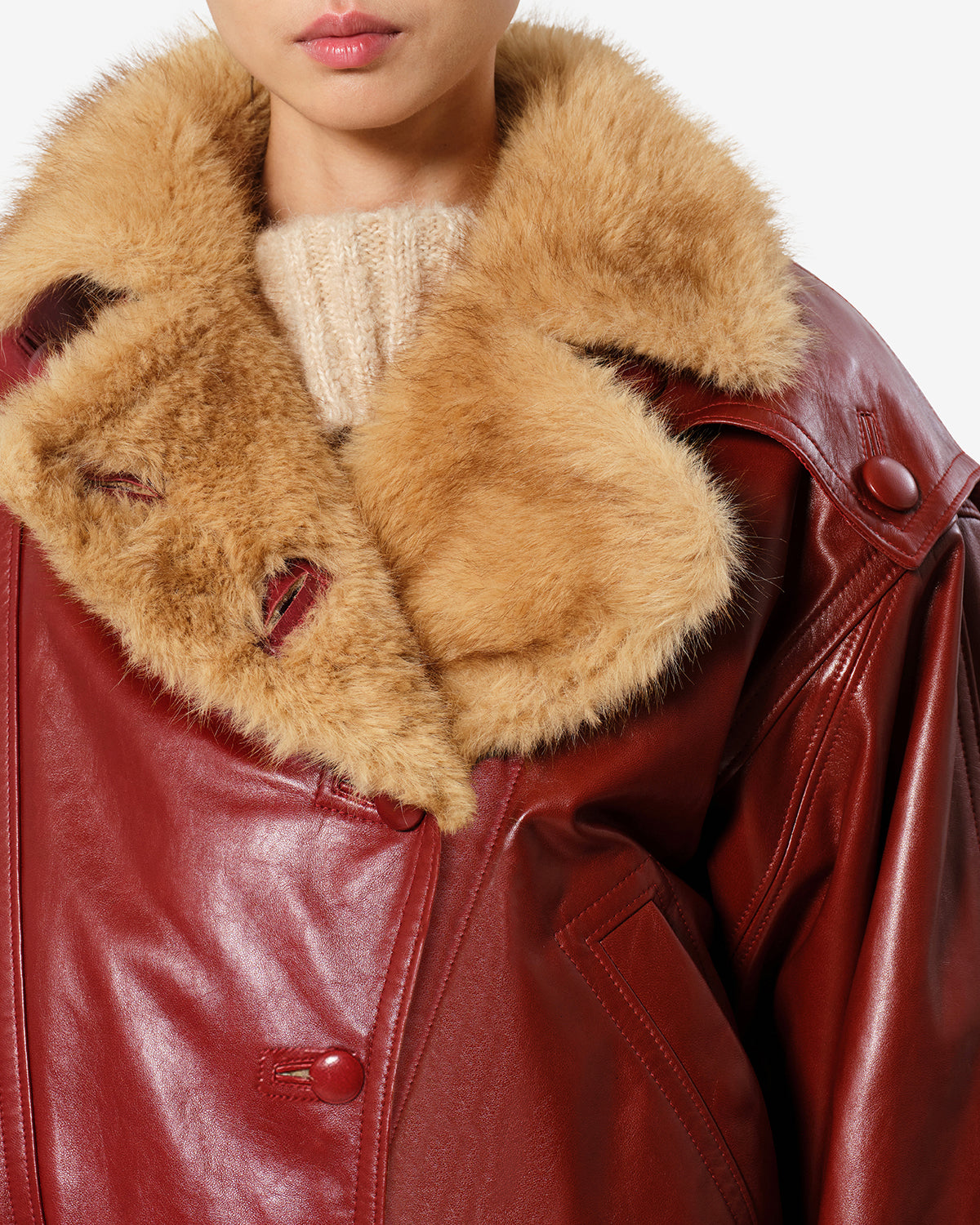 Isabel Marant Vestes Valina veste cuir deep red fourrure 34-42