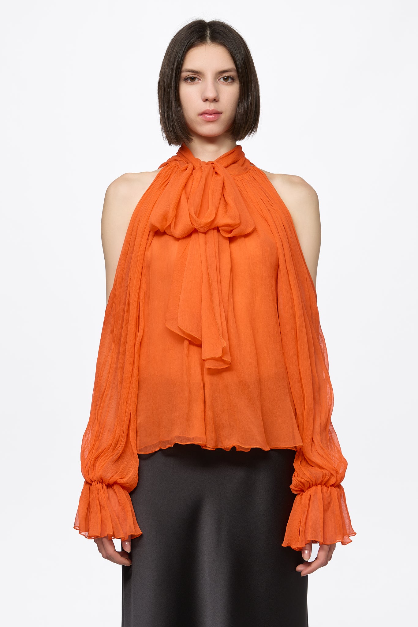 ATU Orange Chiffon Shirt chemisier S soie