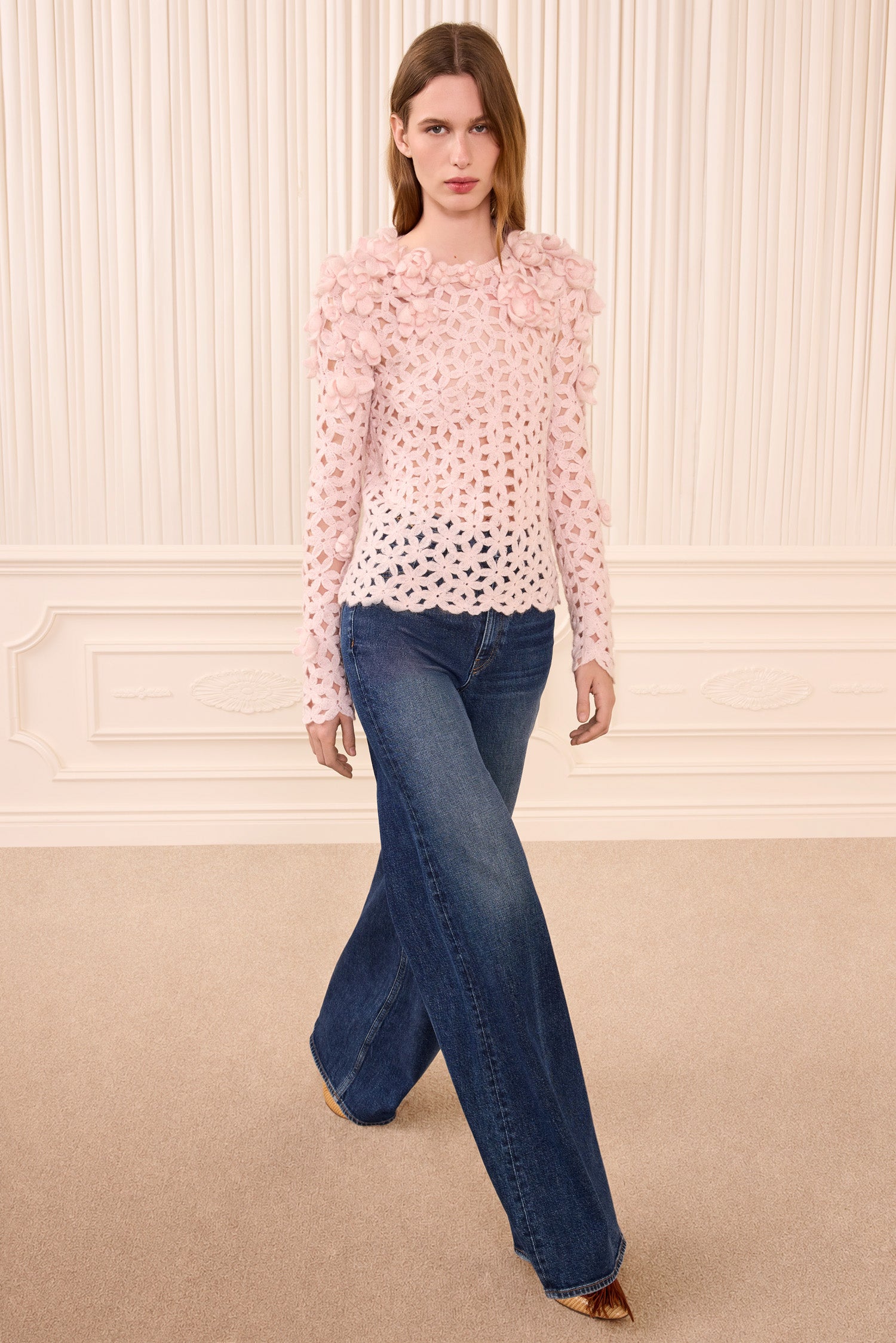 Ulla Johnson Bendetta FA260730 pull crochet Powder rose