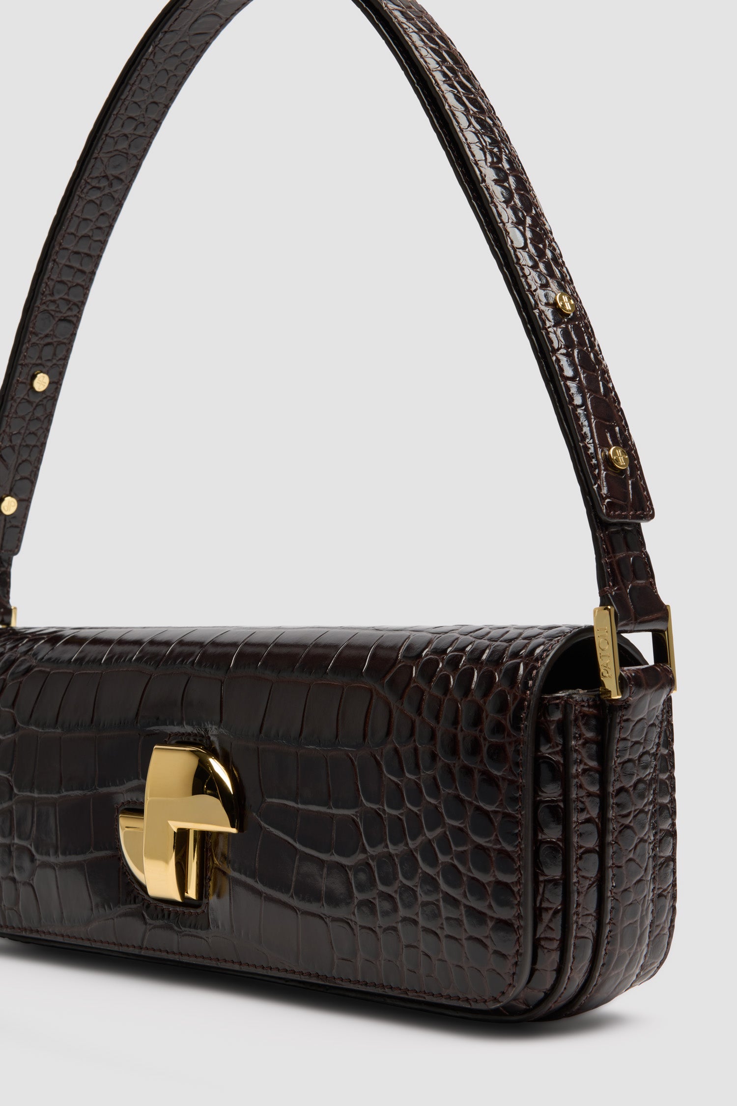 Patou BA020 Le Lock sac cuir croco ebony bandoulière