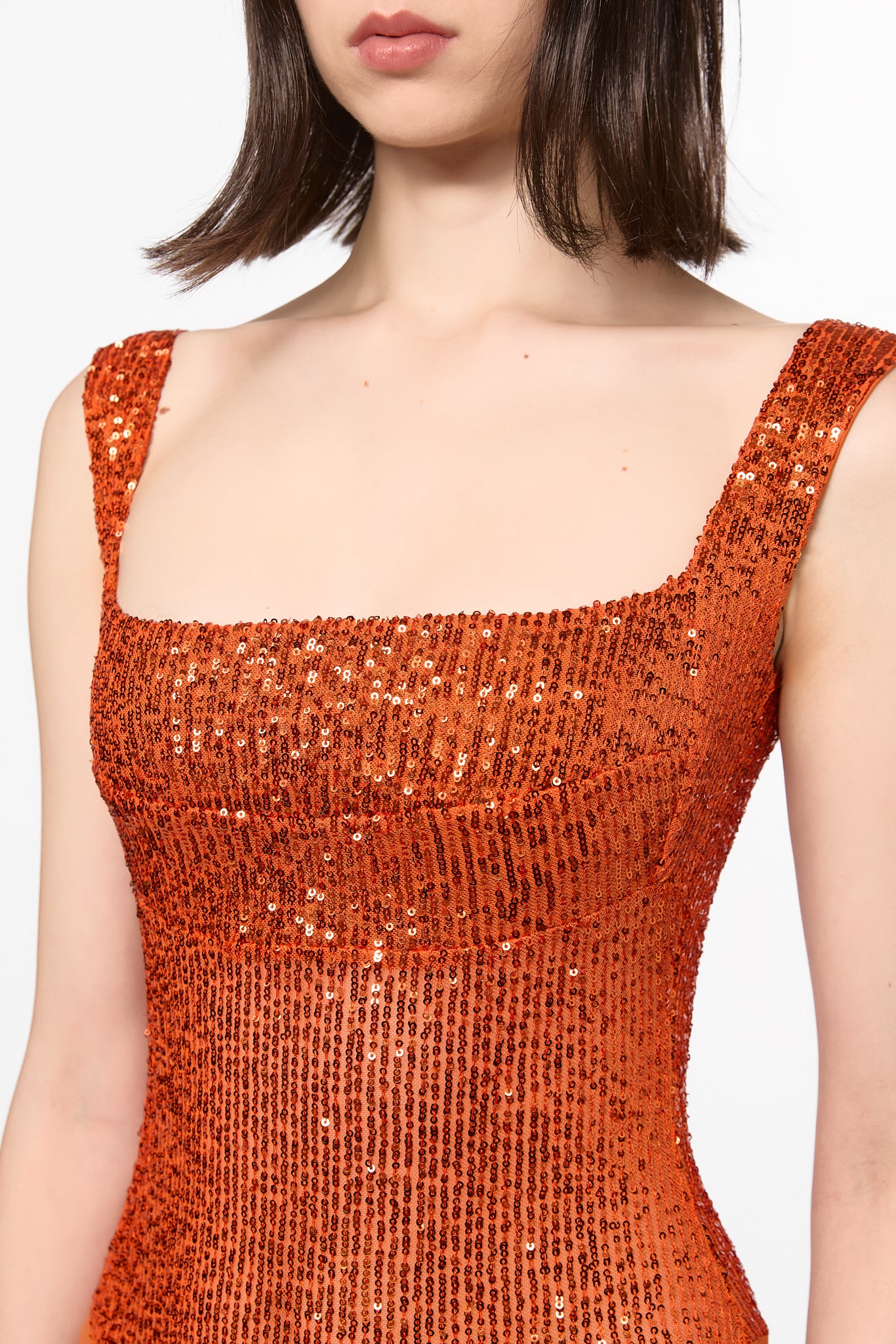 ATU Body Couture body sequins orange col carré taille S