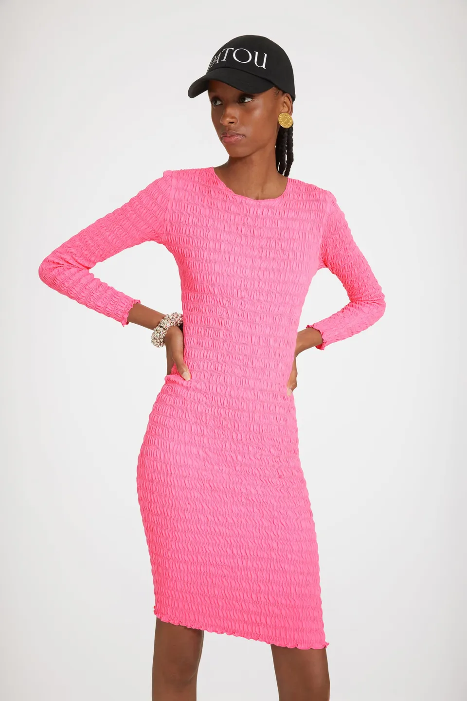 Patou JE066 robe smockée coton bio rose Begonia
