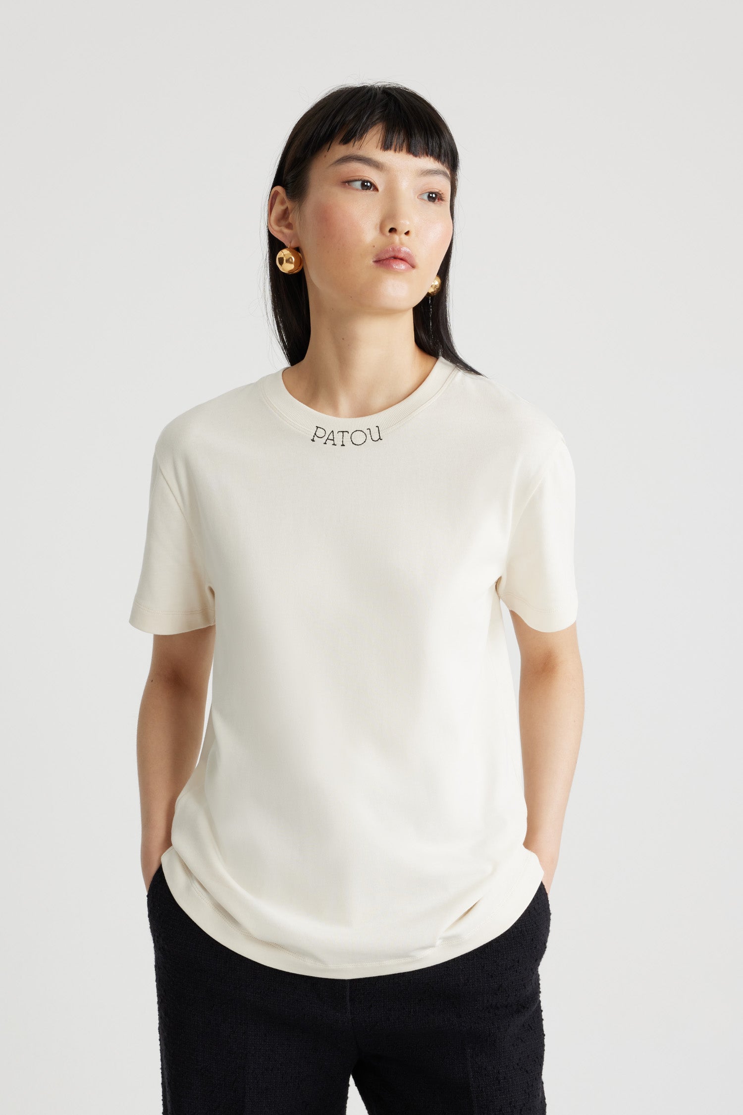 Patou JE125 t-shirt coton bio brodé écru Angora unisexe