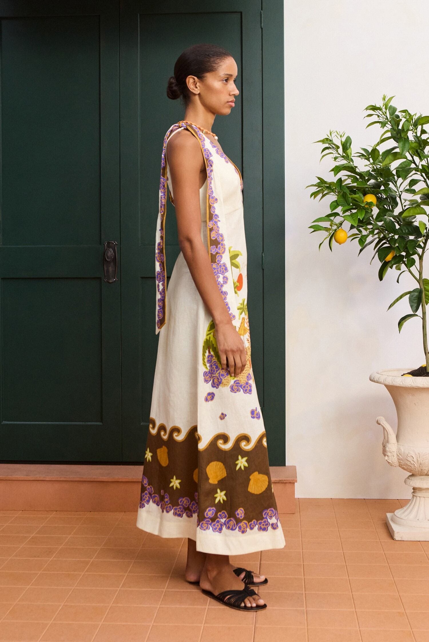Alemäis Island Cove Ballet Day Dress robe midi lin col V