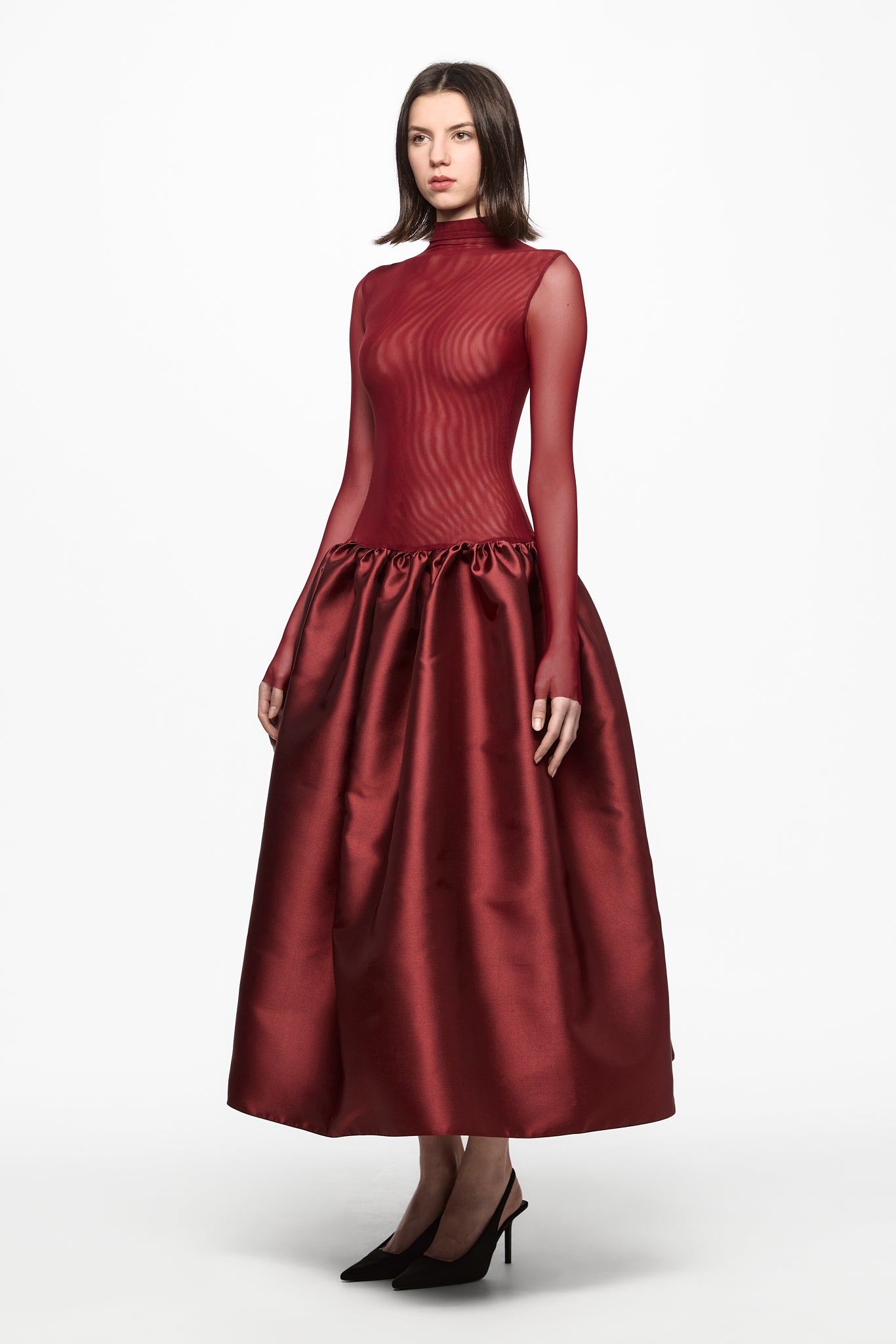 ATU Body Couture Long and formal Wine high neck tulle midi robe bordeaux S