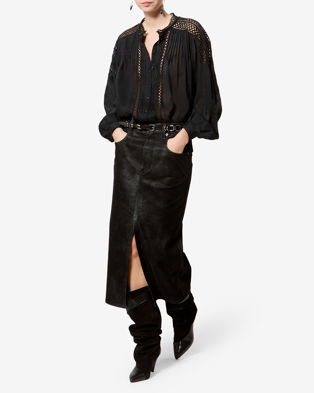 Isabel Marant Bisane JU0524FA jupe suédine noire mi-longue