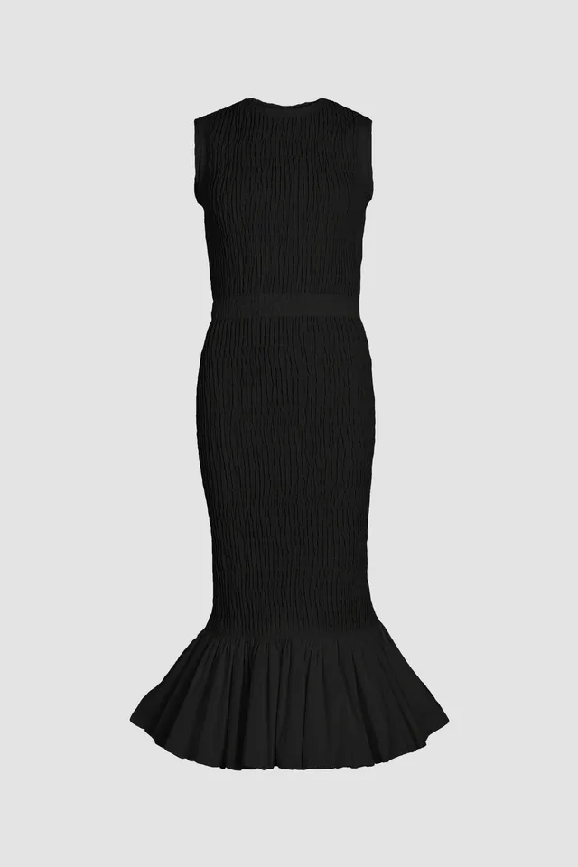 Patou Robe midi smockée sirène noire faille recyclée cérémonie