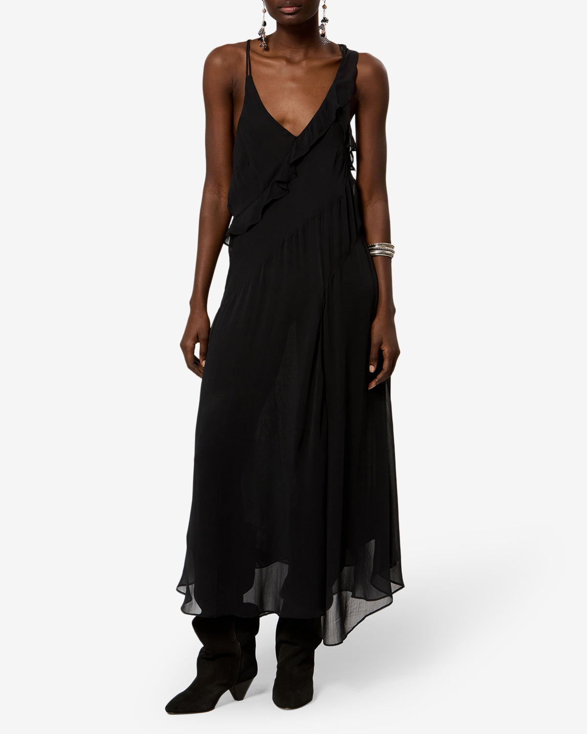 Isabel Marant Luxie Robe longue noire mousseline