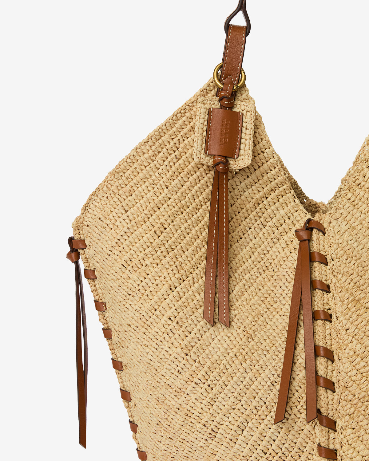 Isabel Marant Tampa sac raphia naturel-cognac 40 cm