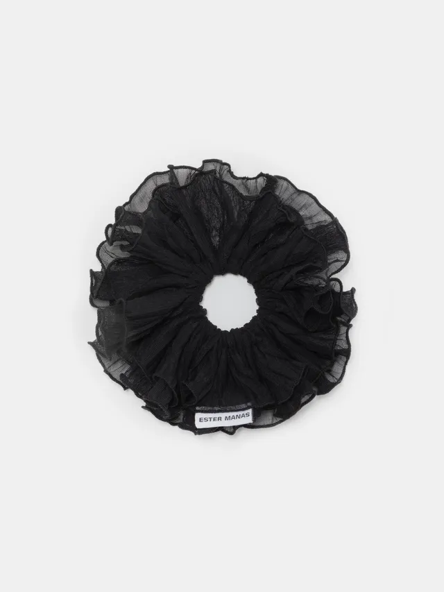 Ester Manas Black Crumpled Mesh Scrunchie chouchou noir