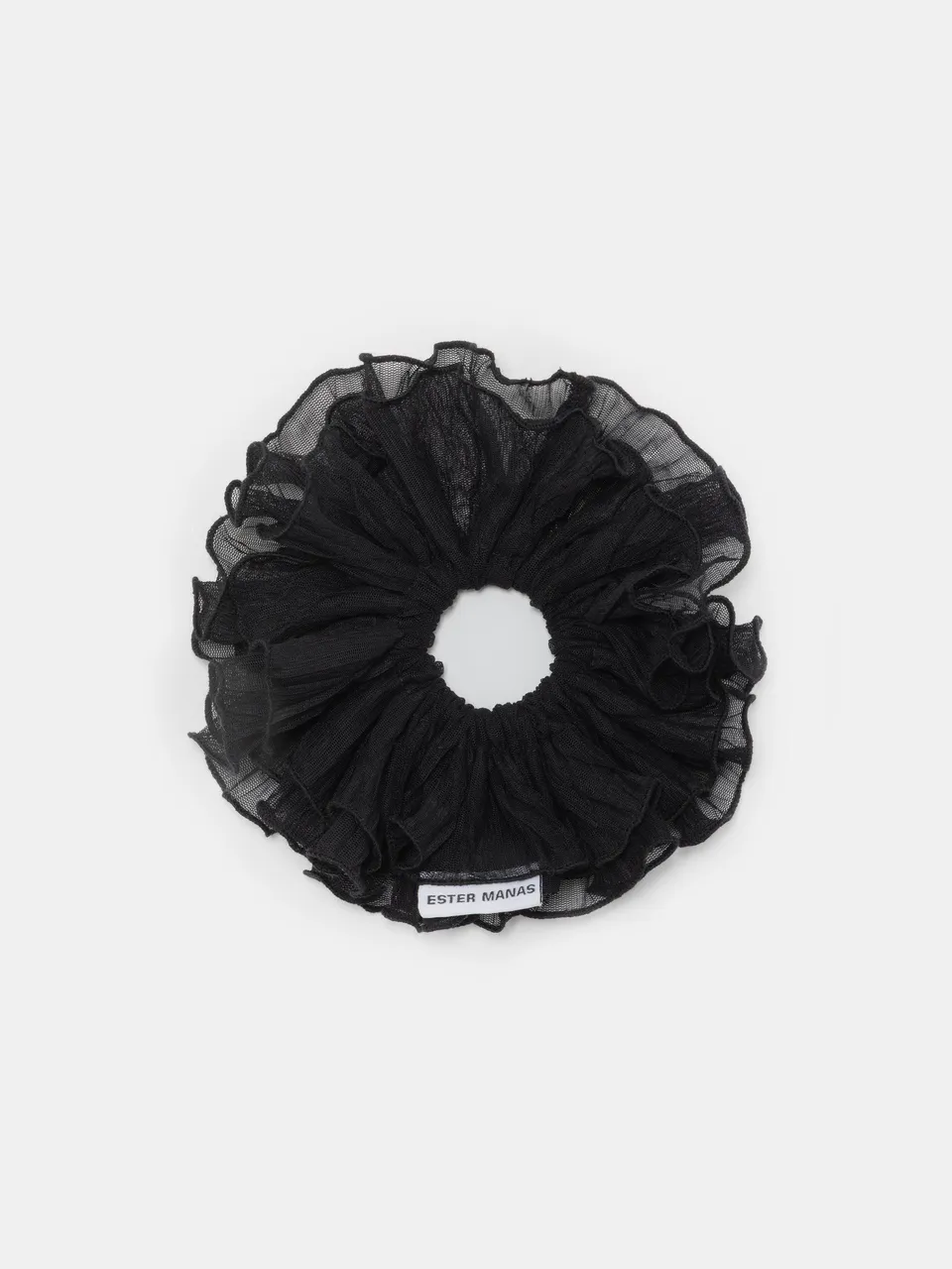 Ester Manas Black Crumpled Mesh Scrunchie chouchou noir