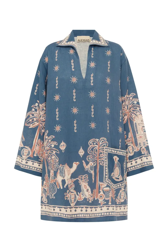 Alemais Acacia robe mini lin col V imprimé