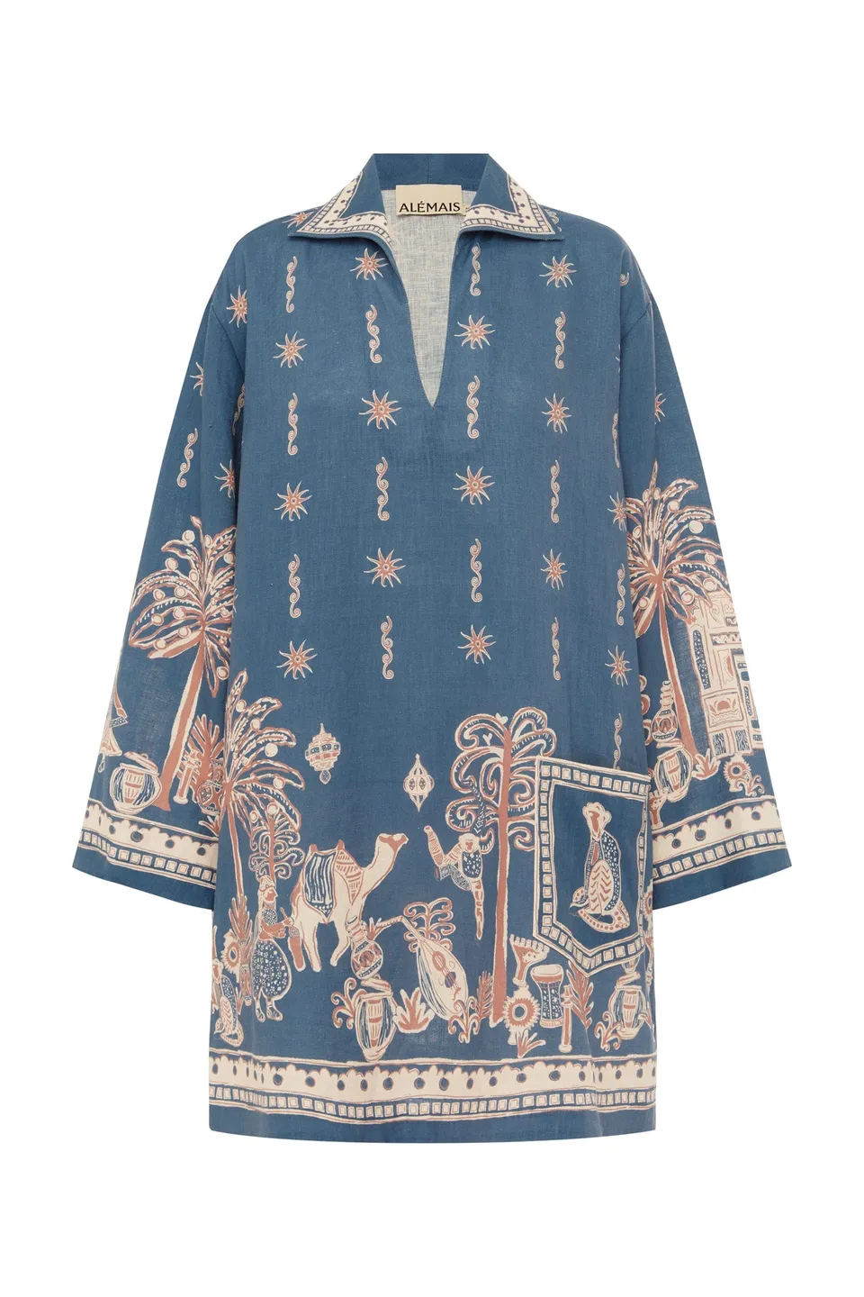 Alemais Acacia robe mini lin col V imprimé