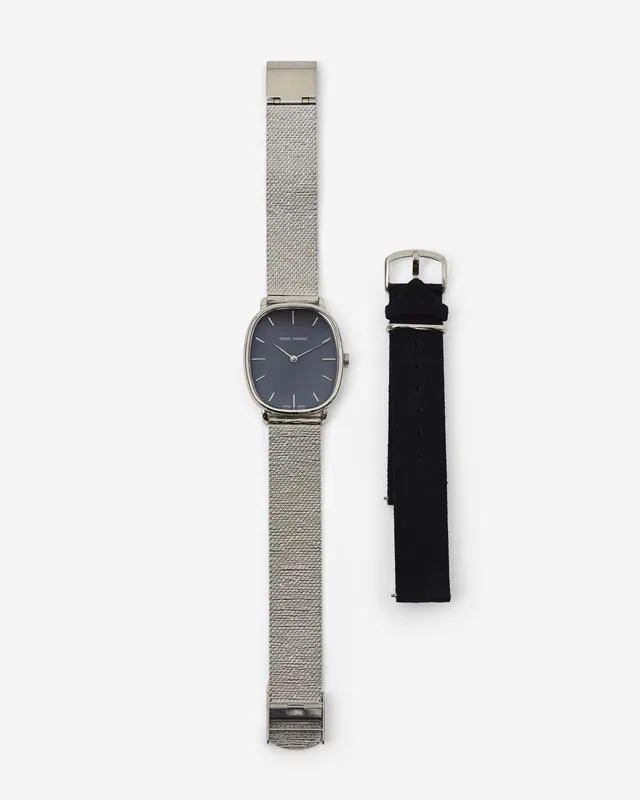 Isabel Marant 28.07 montre anthracite acier et cuir
