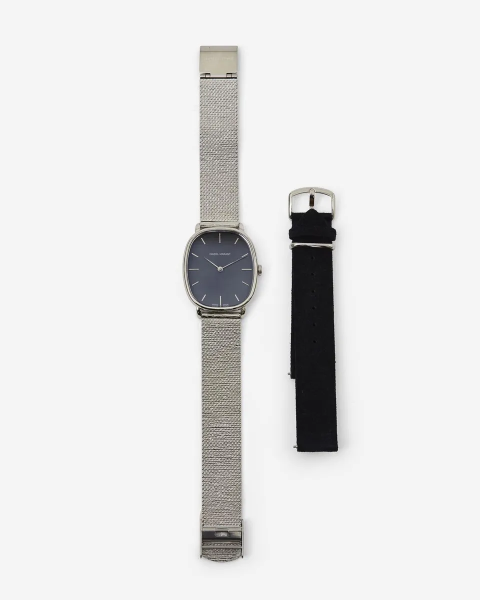 Isabel Marant 28.07 montre anthracite acier et cuir