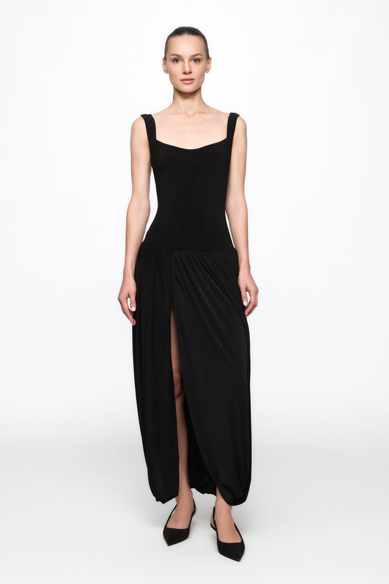 ATU Body Couture robe corset midi noire drapée jersey