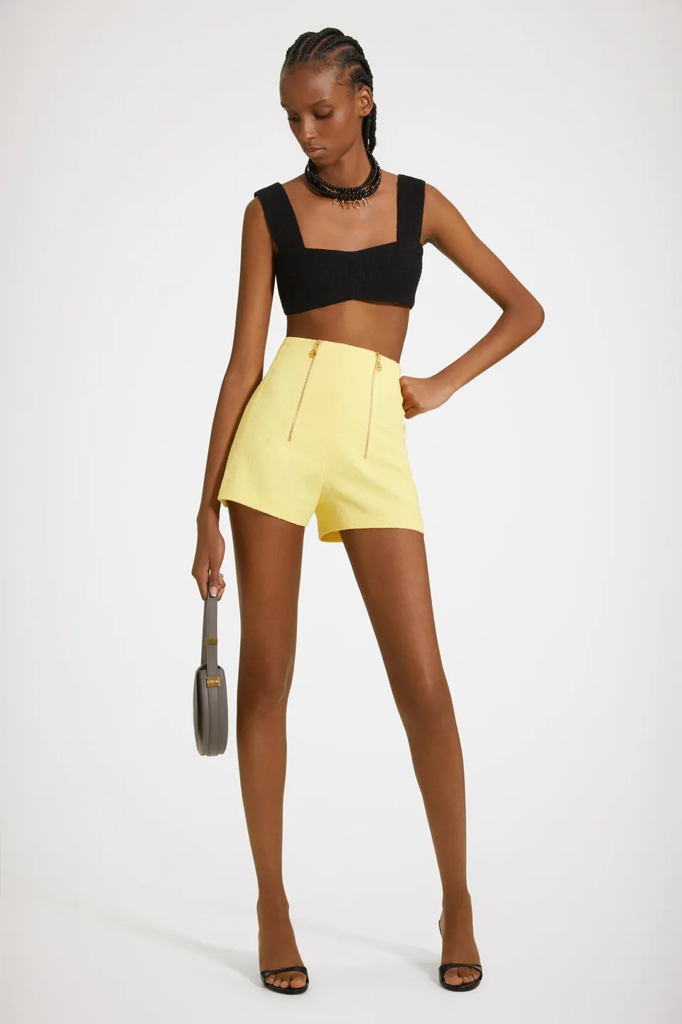 Patou P23TR029 short tweed Mimosa coton taille haute