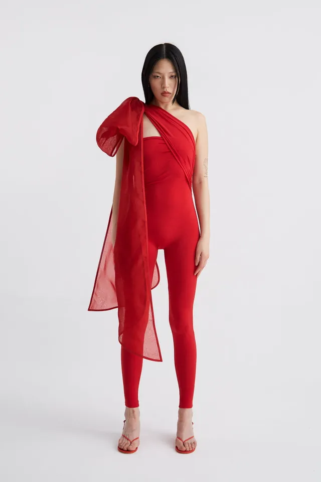 ATU Body Couture Catsuits combinaison rouge noeud organza