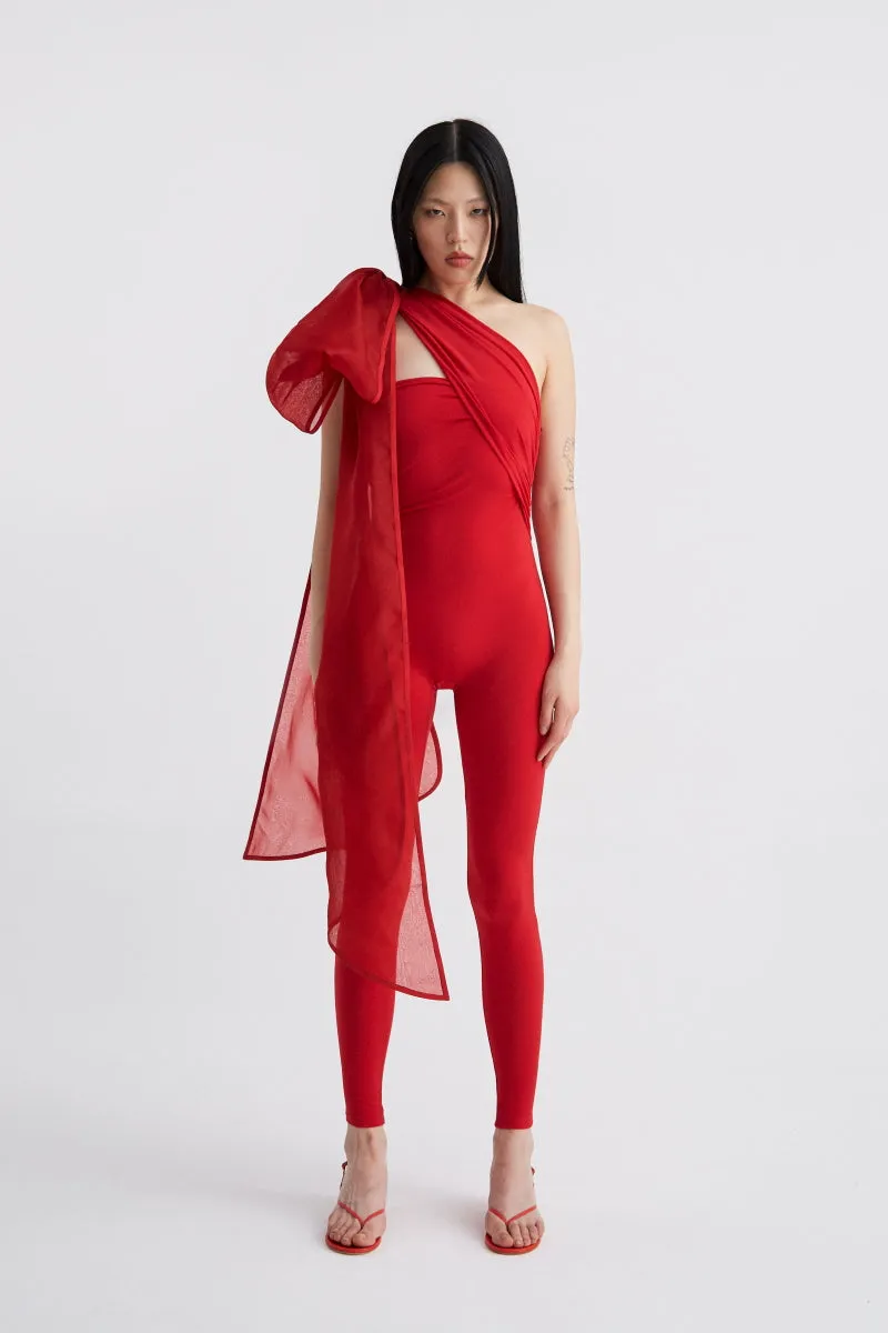 ATU Body Couture Catsuits combinaison rouge noeud organza
