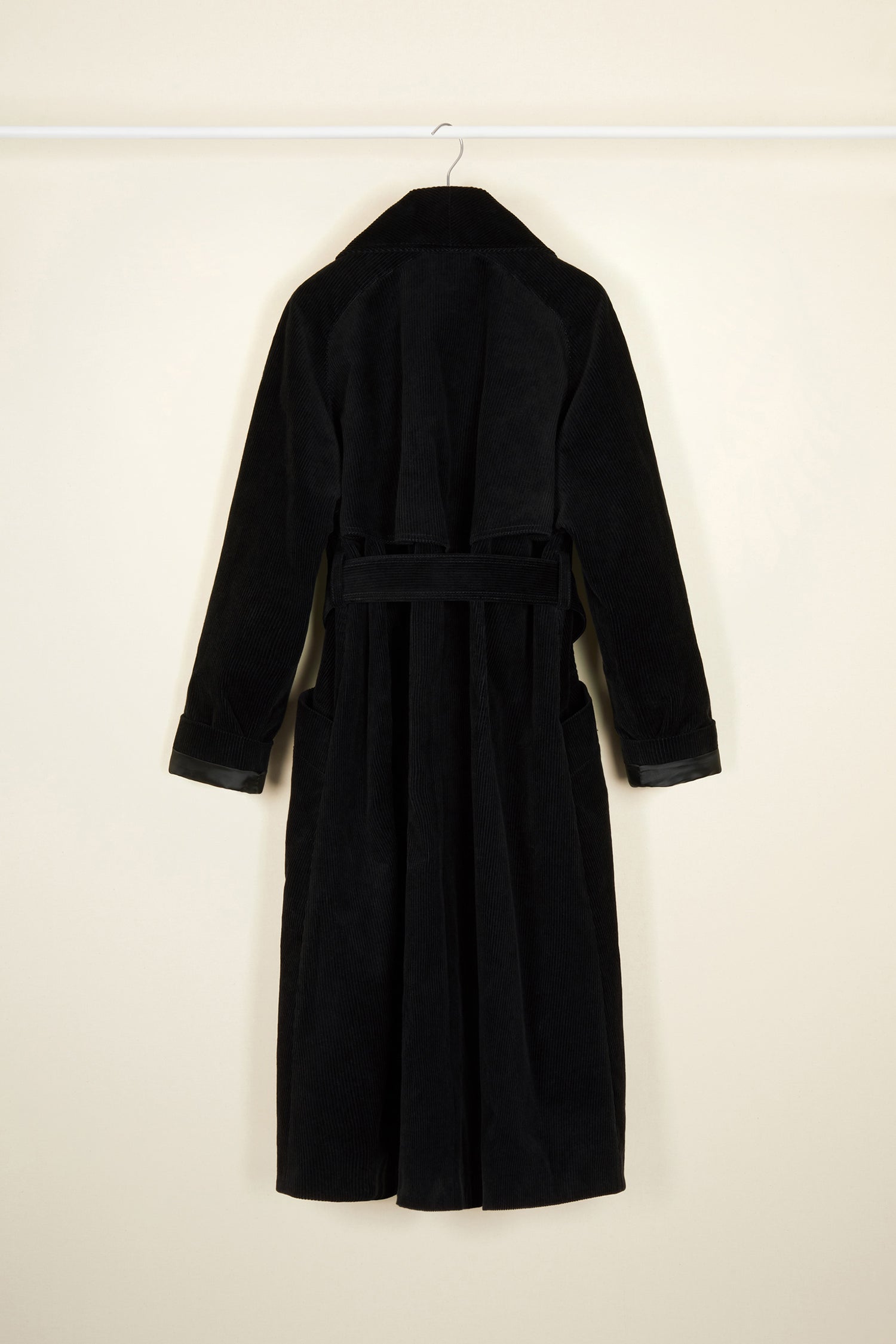 Patou trench CO005 manteau velours noir ceinturé