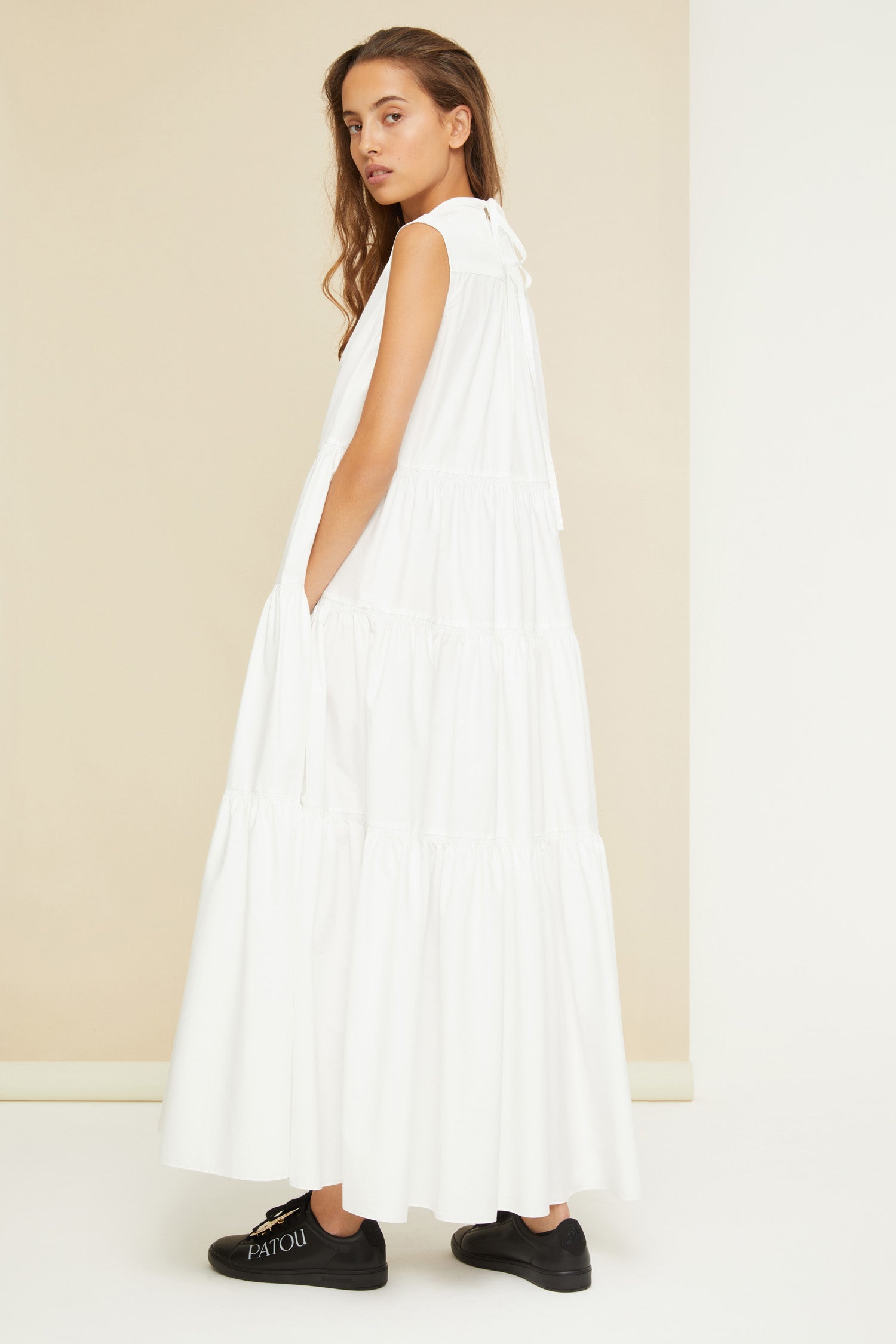 Patou DR066 robe maxi blanche coton bio à volants poches