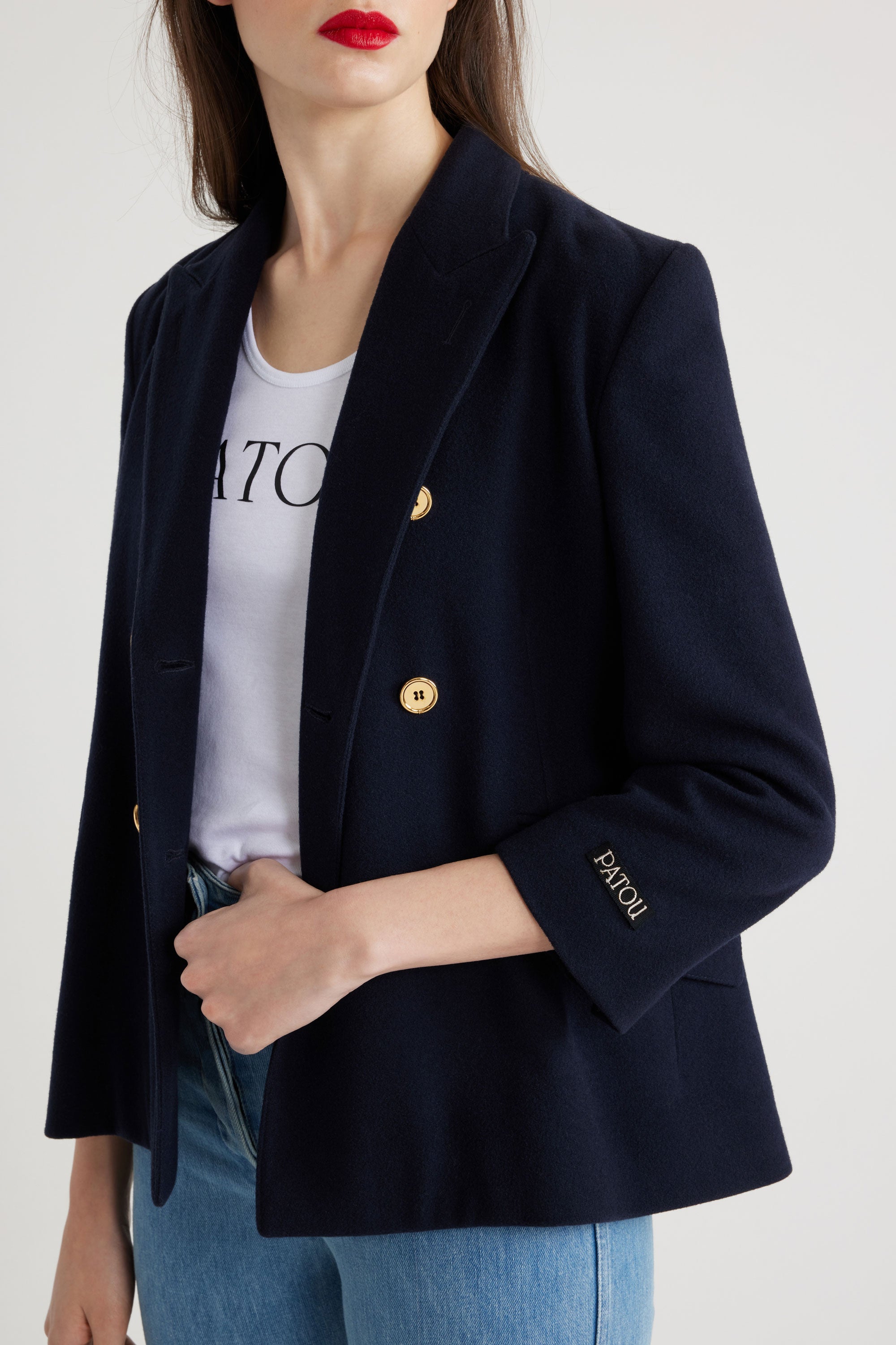 Patou veste croisée laine cachemire bleu marine 34