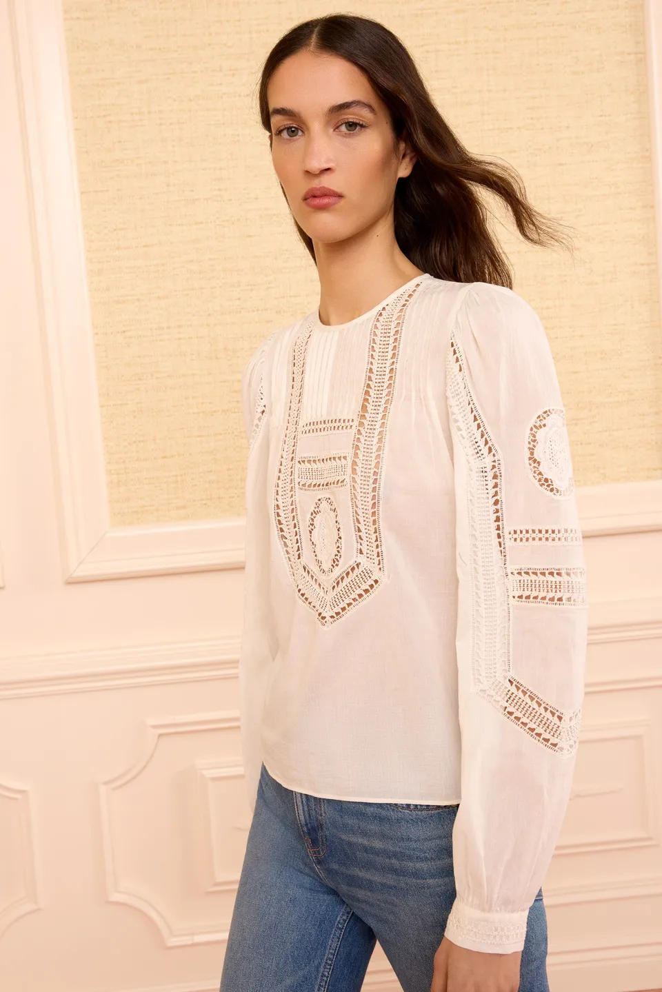 Ulla Johnson Marlowe top coton blanc Pristine manches longues