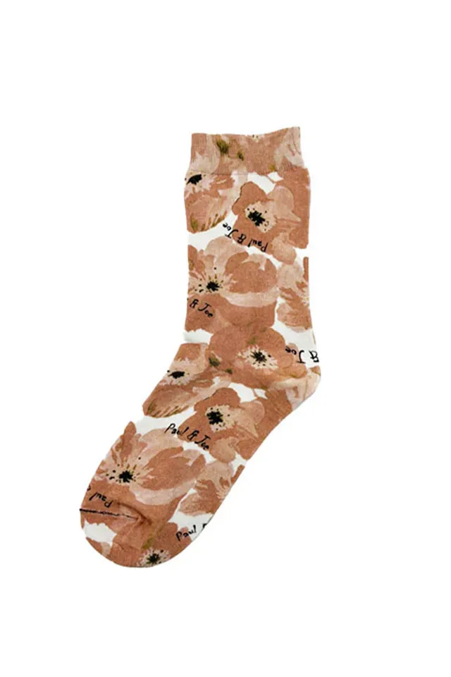 Paul & Joe chaussettes coquelicots vieux rose 36-39 coton
