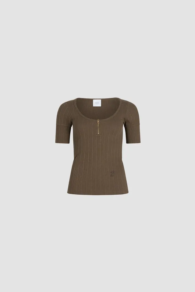 Patou t-shirt col zip JP mocha coton bio côtelé