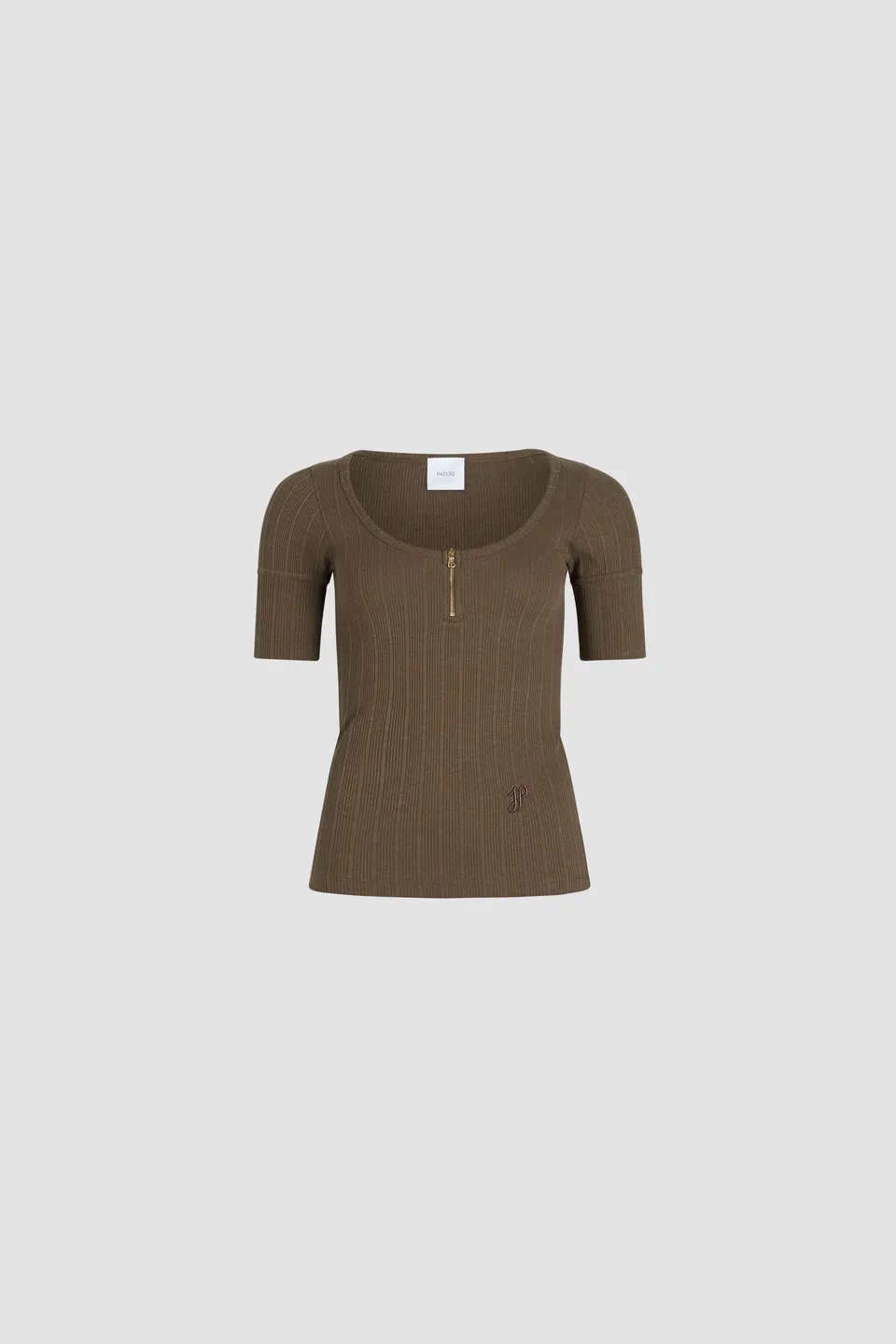 Patou t-shirt col zip JP mocha coton bio côtelé