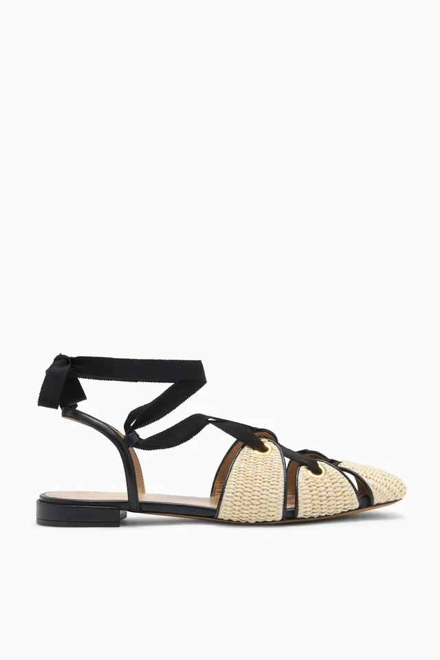 Ulla Johnson Artemis Ballerine plate Sand raphia œillets