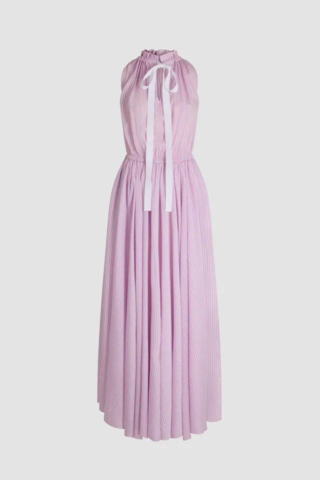Patou SP075 robe longue rayée lyocell rose