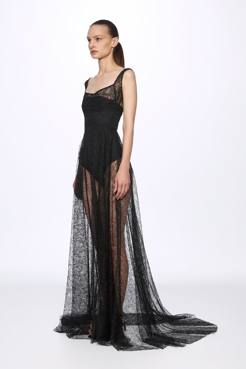 ATU Body Couture Long Formal robe dentelle noire taille S