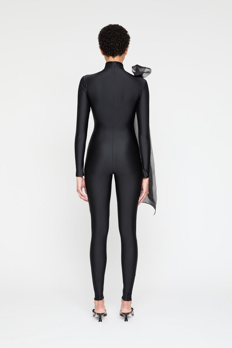 ATU Body Couture Catsuits Luna combinaison noire nœud soie S