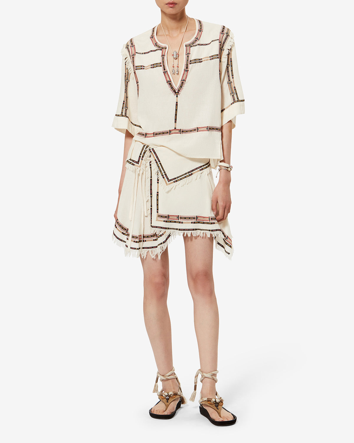 Isabel Marant Fiosa HT0907FA top soie écru brodé