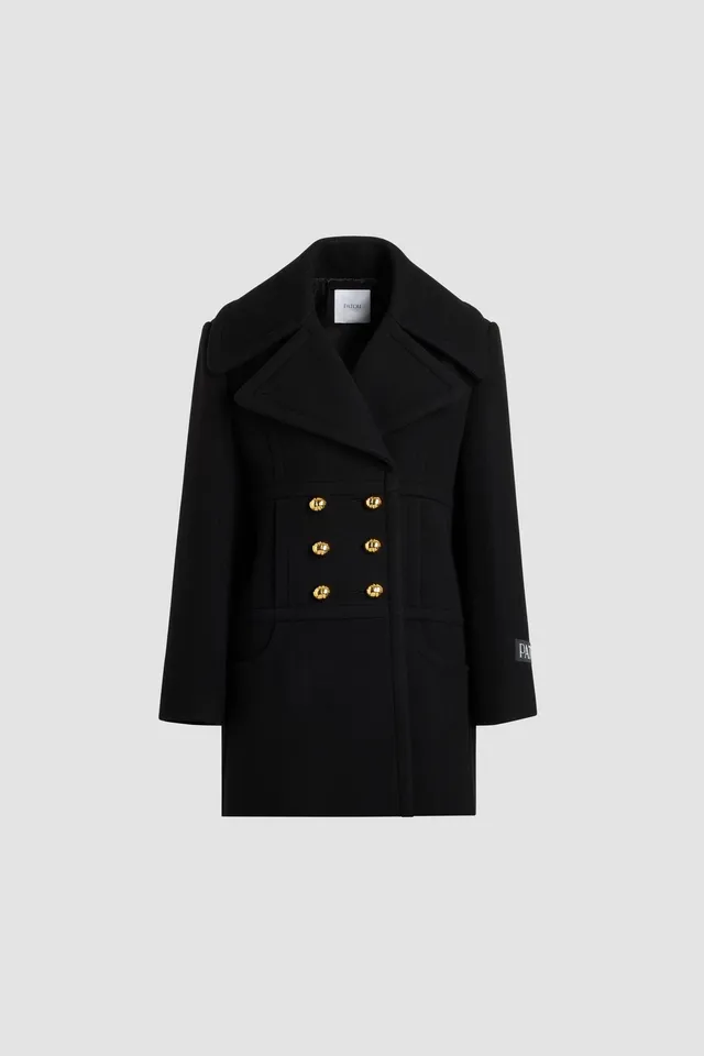 Patou CO033 manteau croisé laine noire double boutonnage 34-44