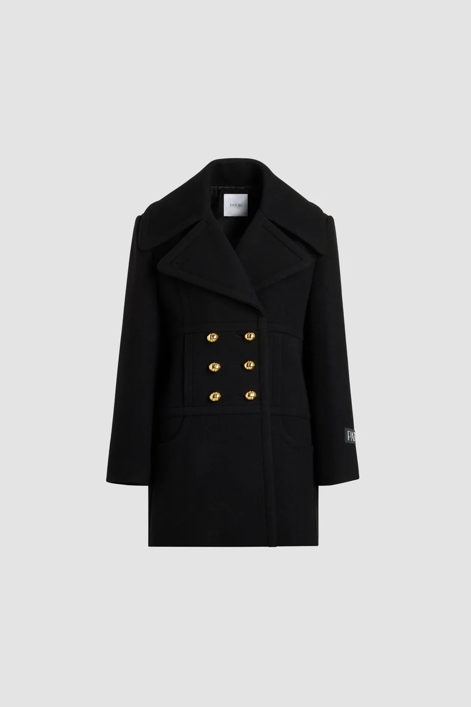 Patou CO033 manteau croisé laine noire double boutonnage 34-44
