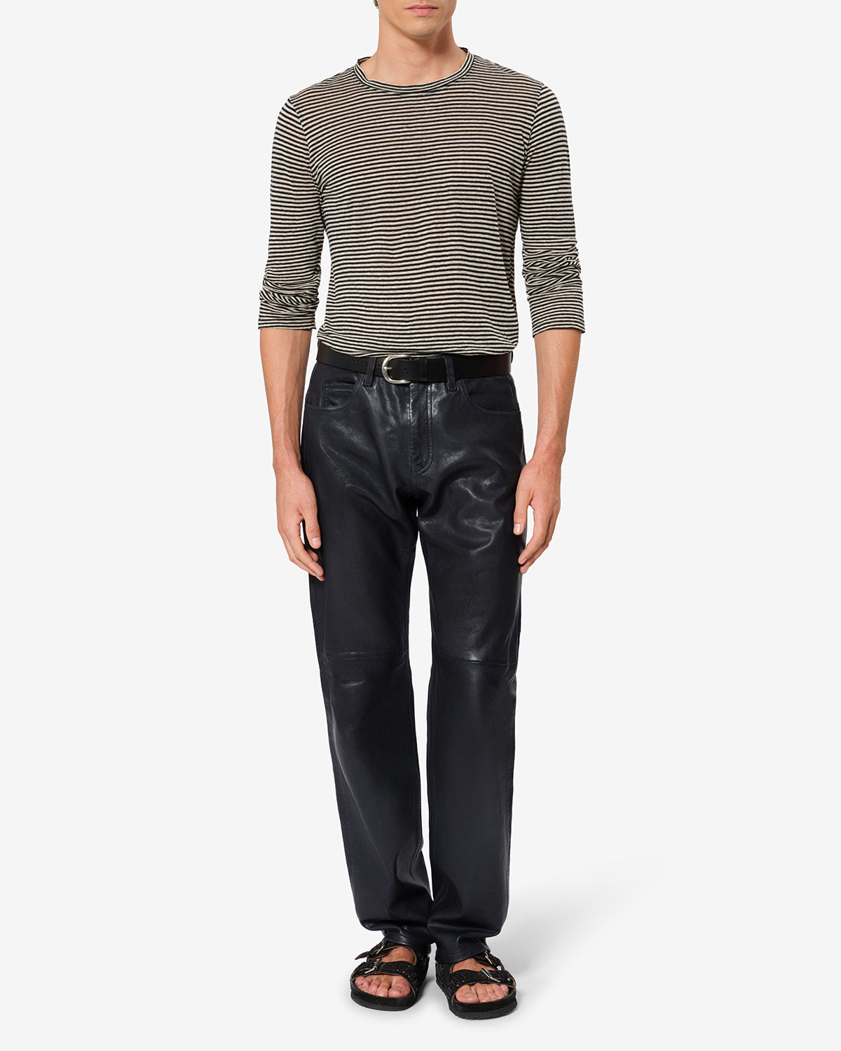 Isabel Marant Jude pantalon cuir agneau bleu marine