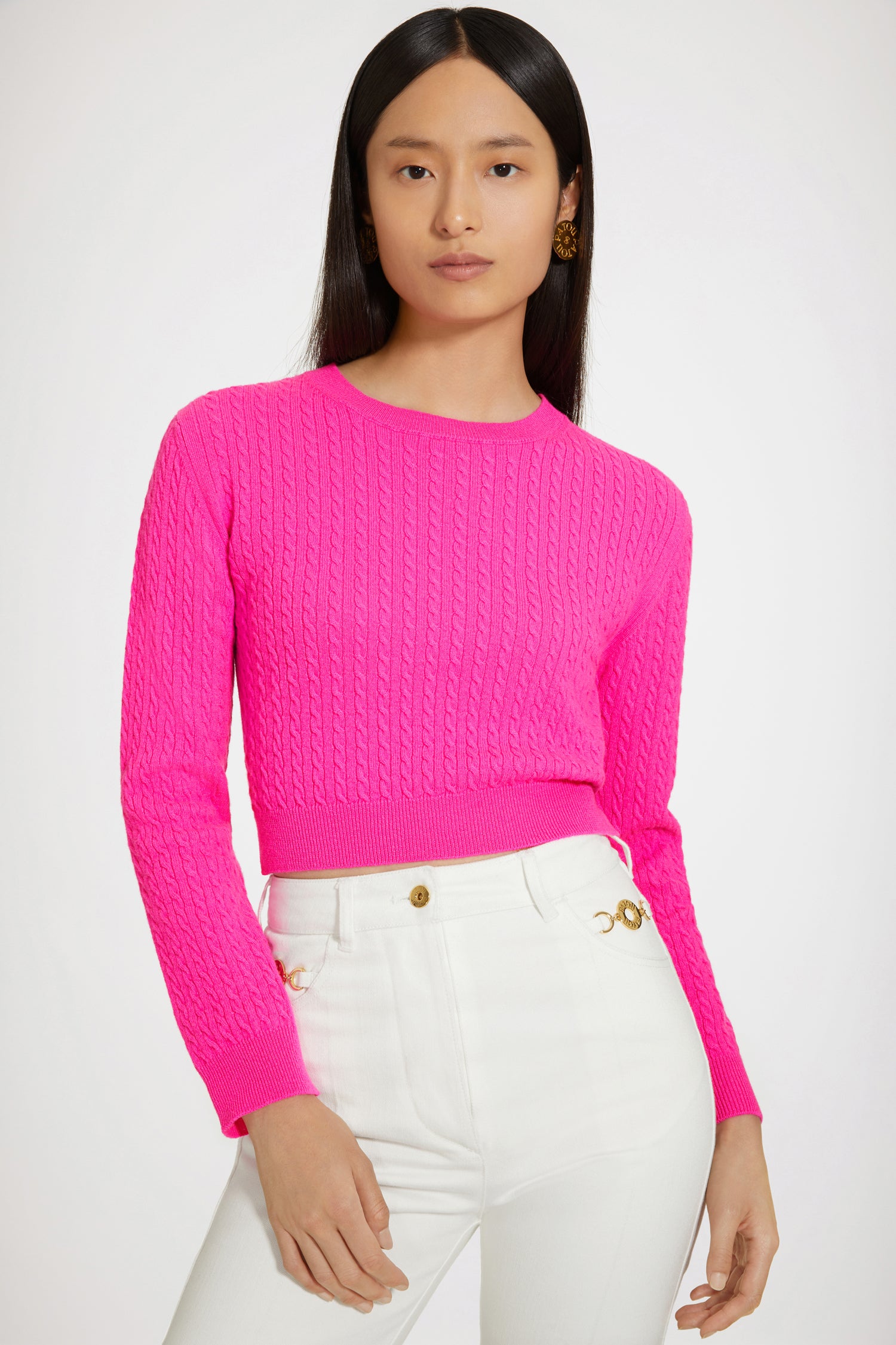 Patou Knitwear P23KN1238041453B pull rose begonia laine