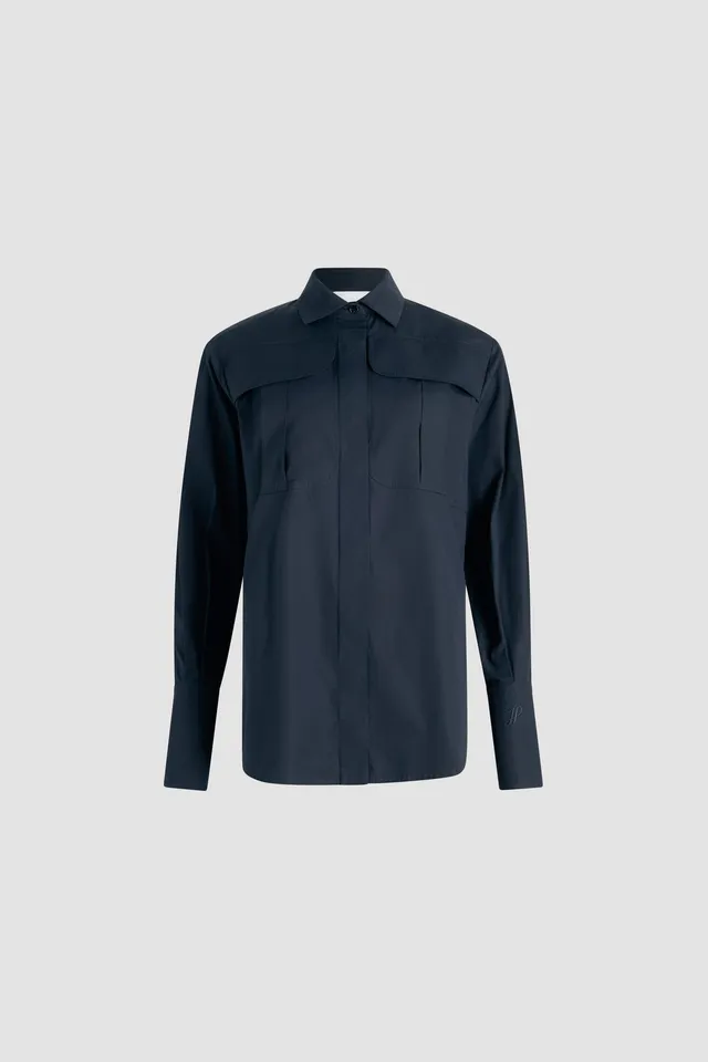 Patou P25BL0360017699N chemise safari navy coton bio droite