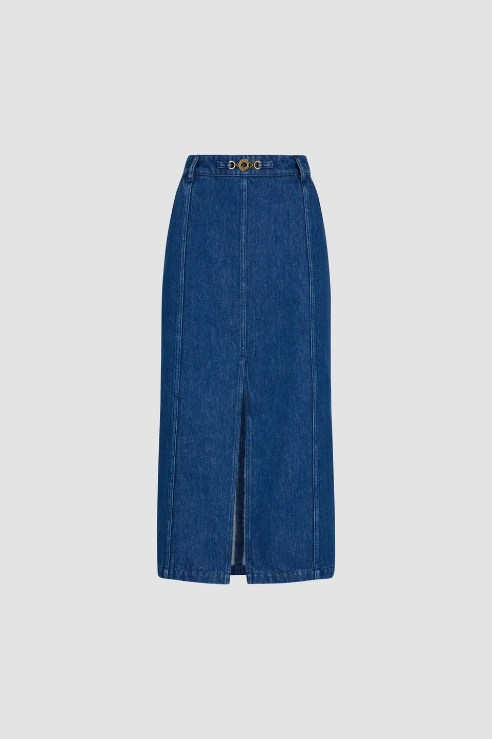 Patou SK050 jupe midi jean stonewash coton bio fente avant