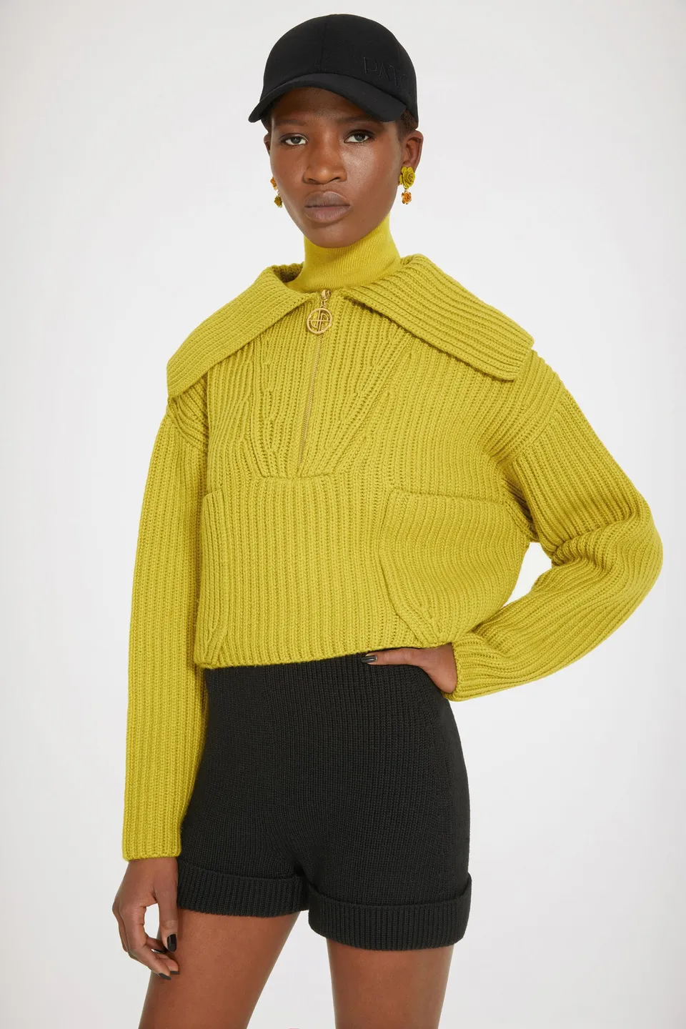 Patou KN090 pull absinthe laine mérinos col zip