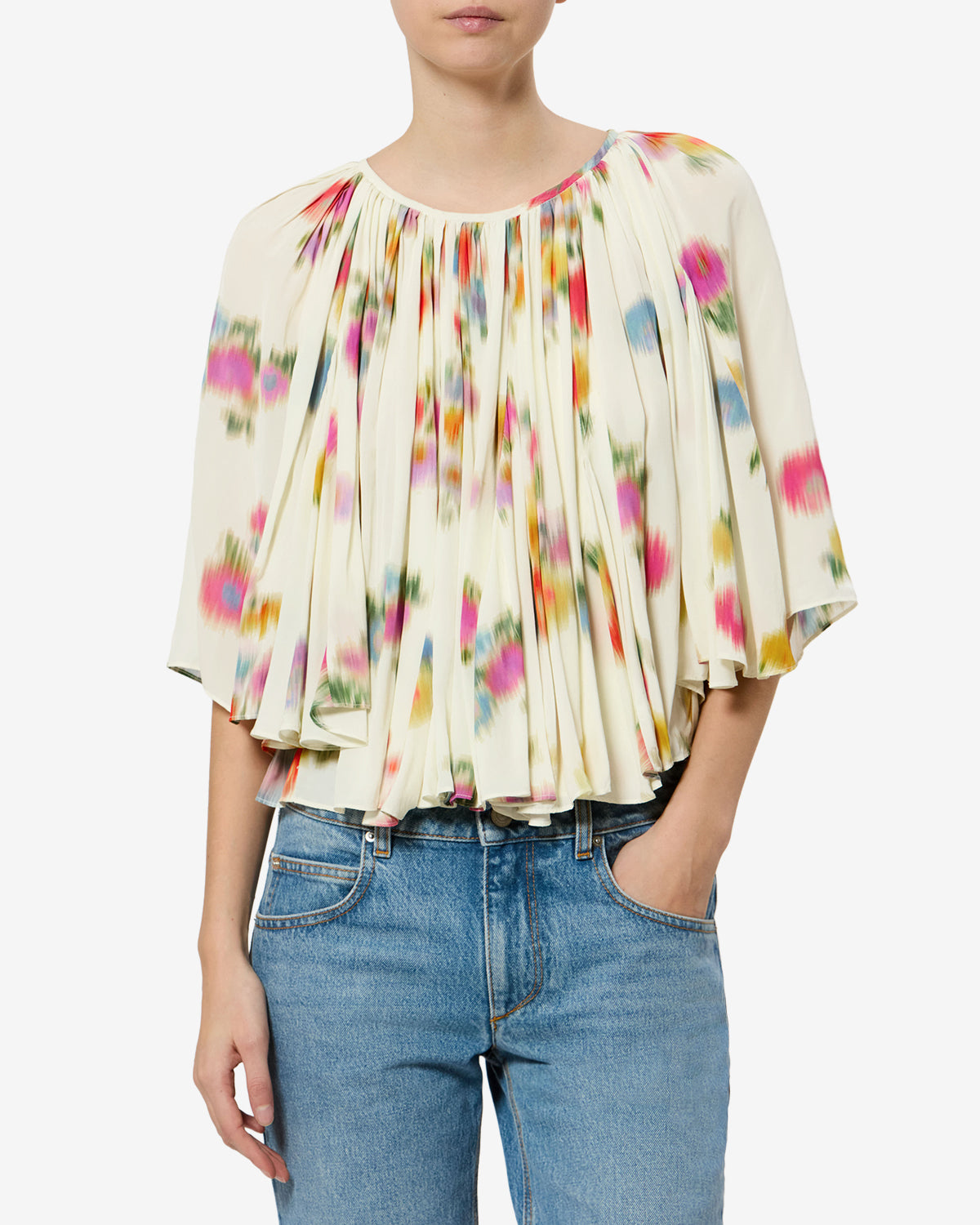 Isabel Marant Lara blouse imprime fleuri ecru manches courtes