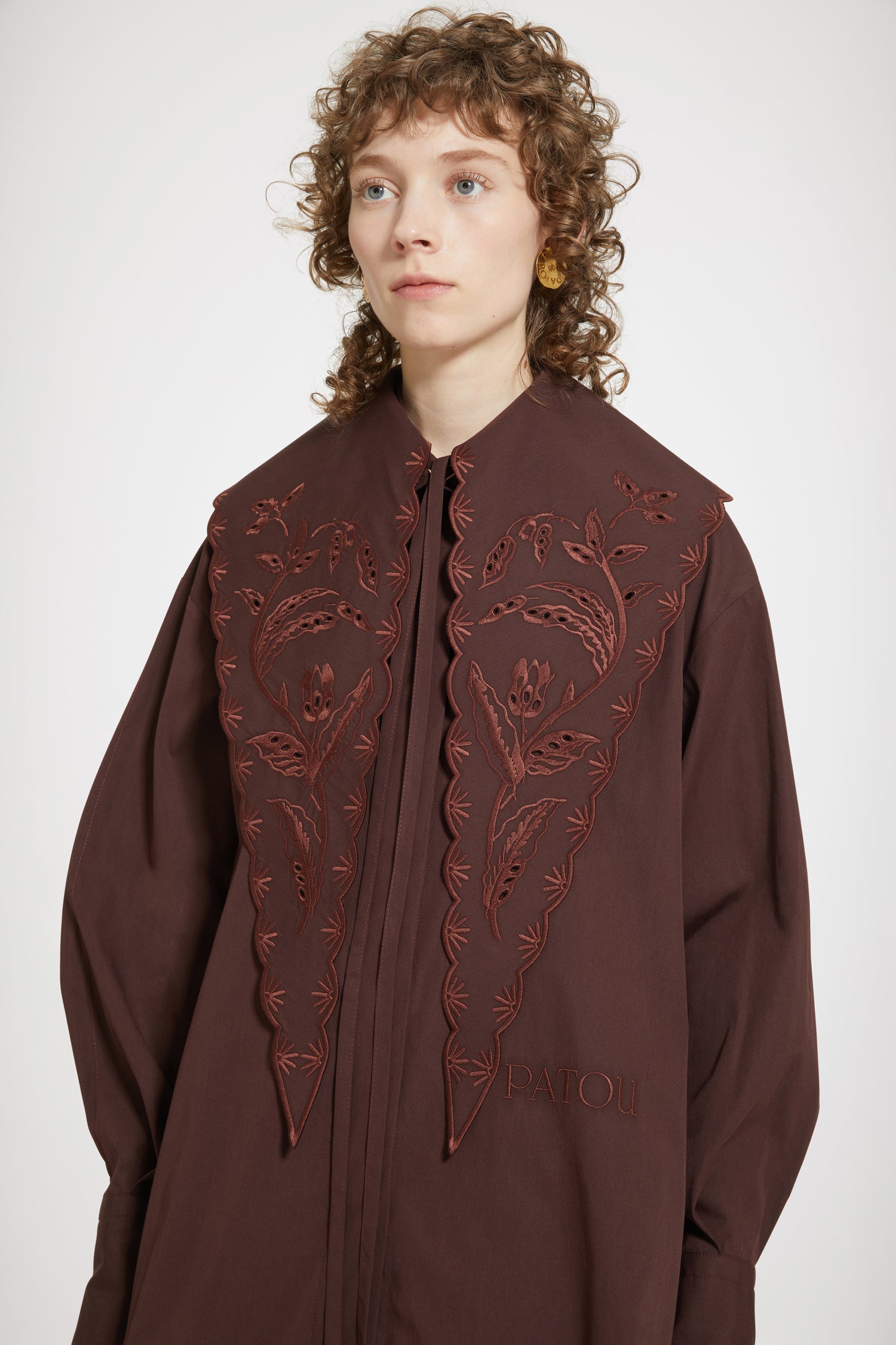 Patou DR086 mini robe chemise coton marron 34-44